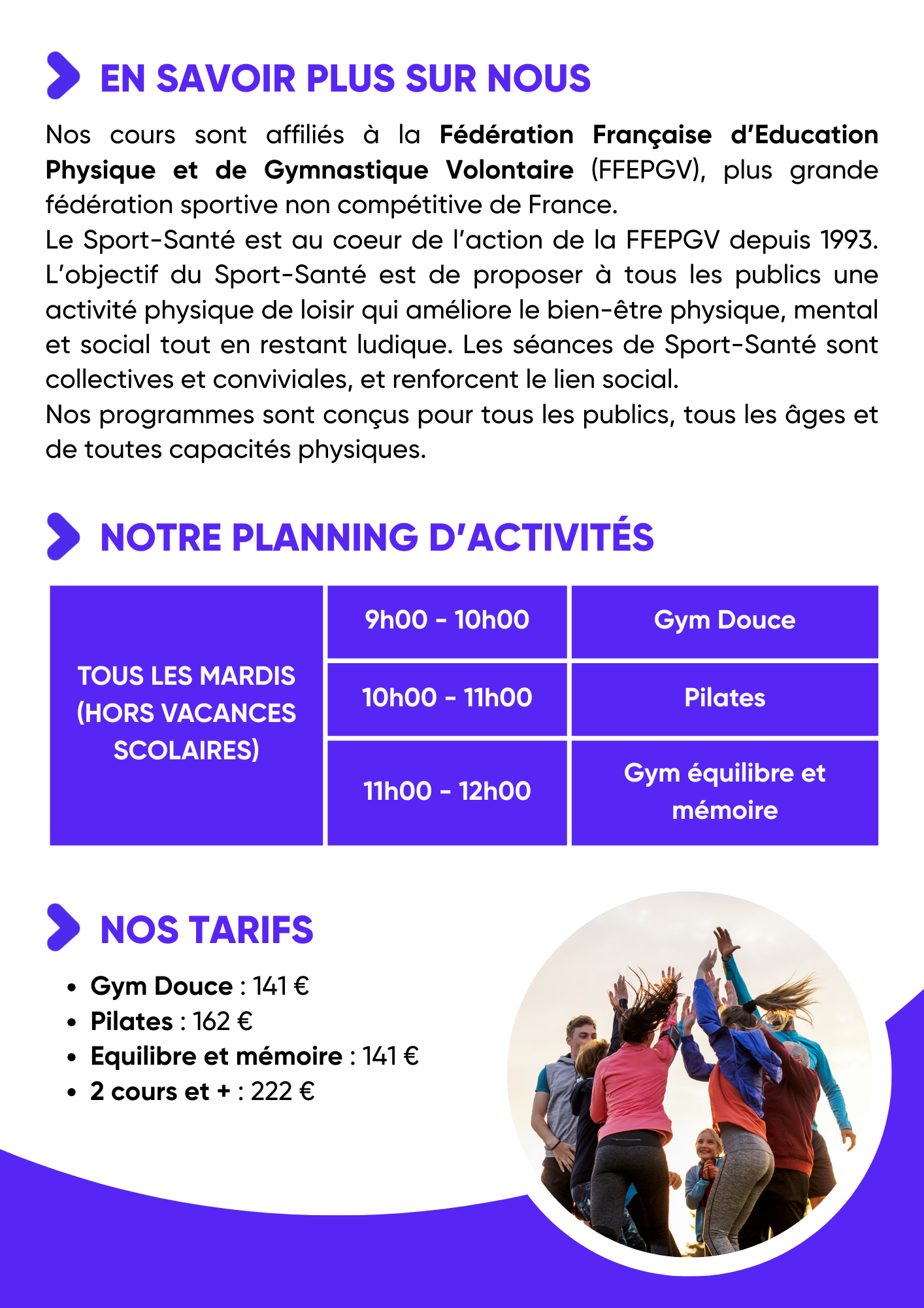 Cours Sport-Santé les mardis matin à l'espace Leclerc de 9h00 à 12h00 - Essais Gratuits